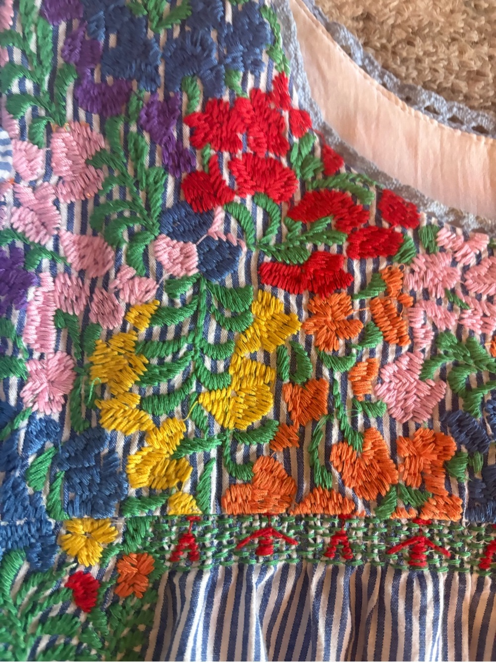 Embroidered Floral Cotton Blouse in Blue and Multicolor - Picture 3 of 6